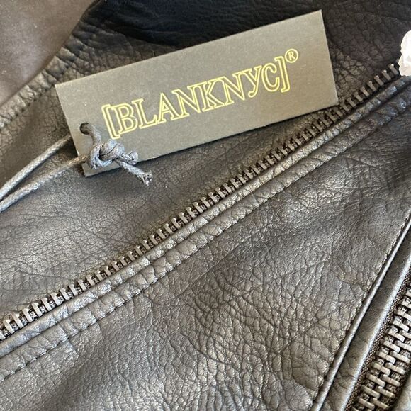 Blank NYC Onyx Black Faux Vegan Leather Biker Motorcycle Jacket w Black Hardware - Picture 8 of 11